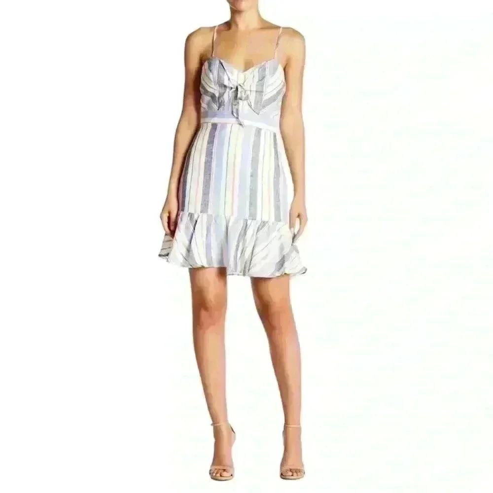 PARKER YUNA STRIPED LINEN MINI DRESS SIZE XS Style P8G4450MRO Multistripe